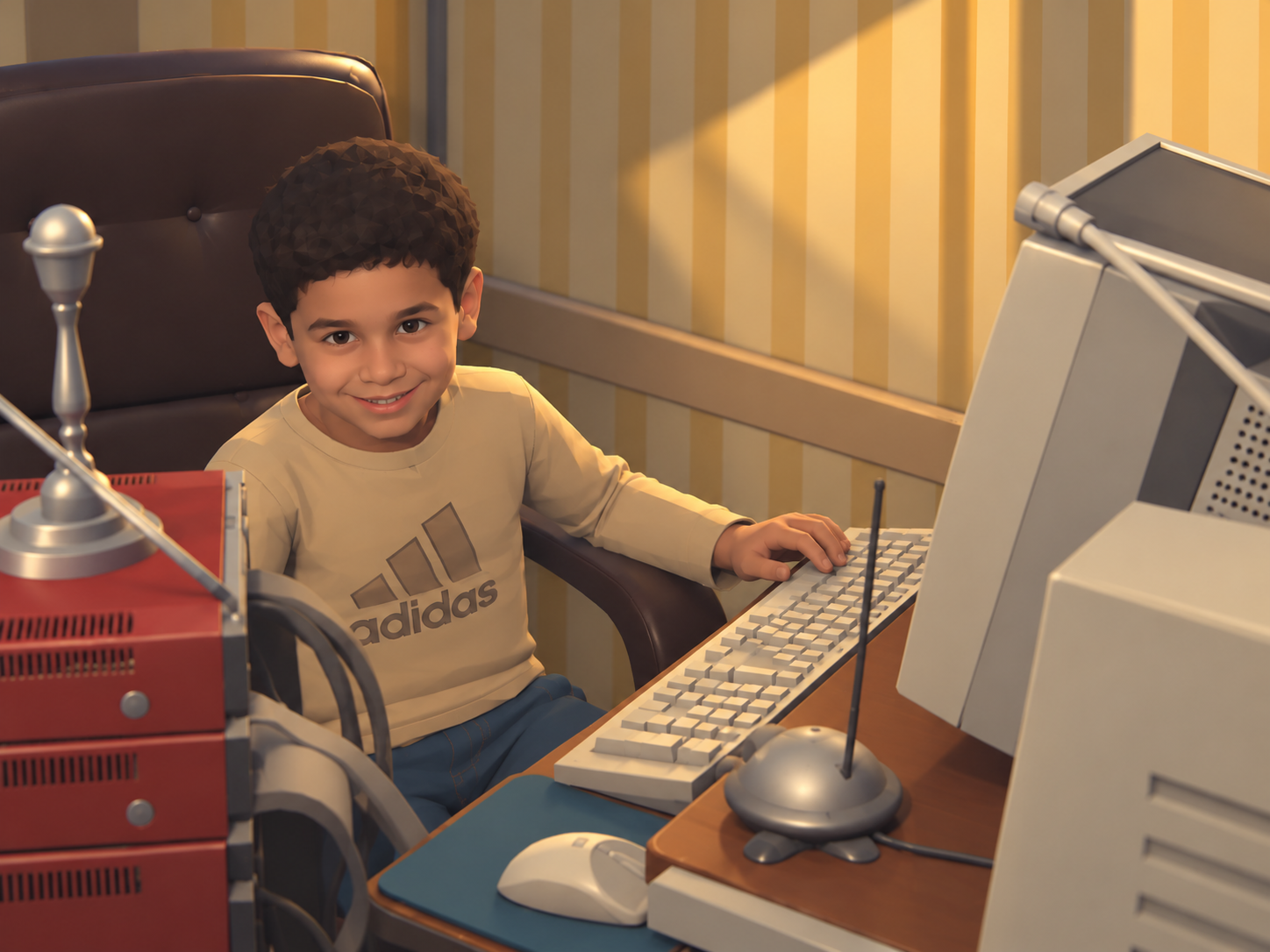 As a kid at a computer desk