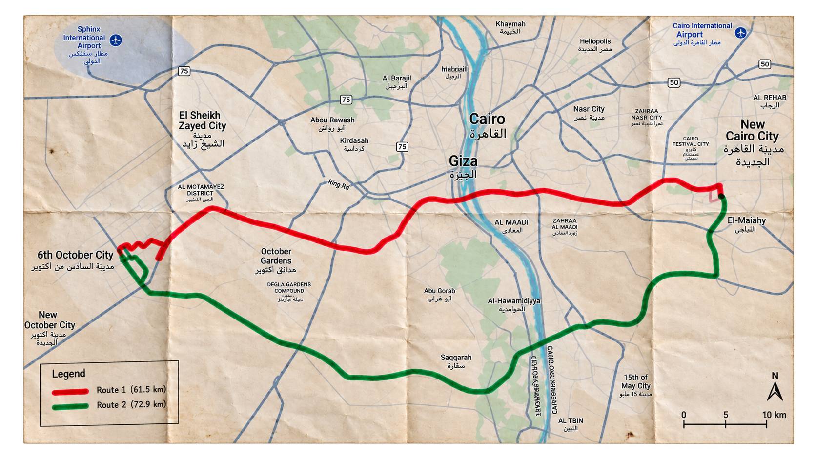 Map of commute routes across Cairo